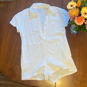 Twik White Button Down Short Sleeve /Shorts One-Piece with Pockets